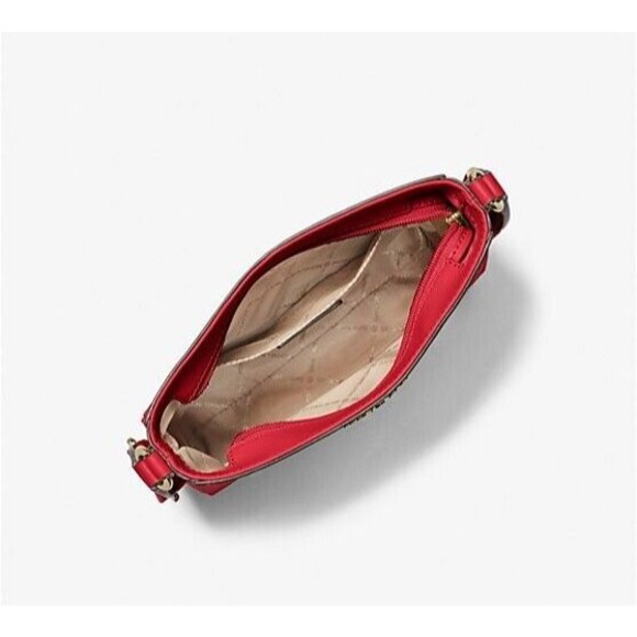 New Michael Kors Jet Set Travel Small Messenger Bag Faux Leather Bright Red - Picture 3 of 4